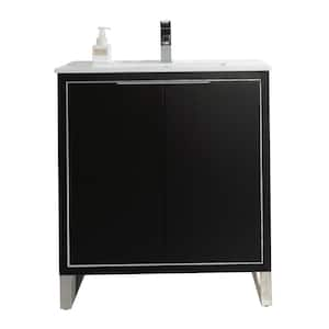 Opulence 30 in. W x 18 in. D x 33.5 in. H Bath Vanity in Black Matte with White Ceramic Top