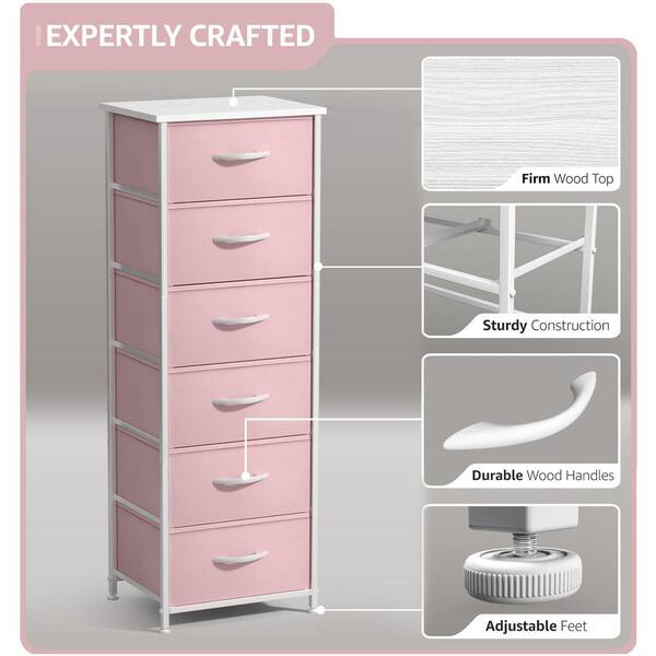 Sorbus Pink 6 Drawer 15.75 in Wide Chest of Drawers, Tall Dresser with Steel Frame, Wood Top and Foldable Fabric Bins DRW-TL6-PI - The Home Depot Sorbus Pink 6 Drawer 15.75 in Wide Chest of Drawers, Tall Dresser with Steel Frame, Wood Top and Foldable Fabric Bins DRW-TL6-PI - The Home Depot