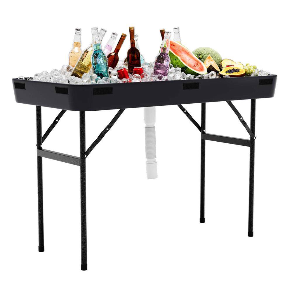 Costway 4 Foot Party Ice Cooler Folding Table Black Plastic with