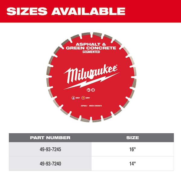 Milwaukee 16 in. Asphalt and Green Concrete Segmented Diamond Blade