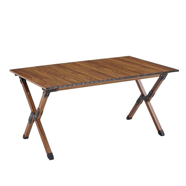 Unbranded 37 in. Brown Rectangle Aluminum Picnic Table Seats 6-People with Carrying Bag