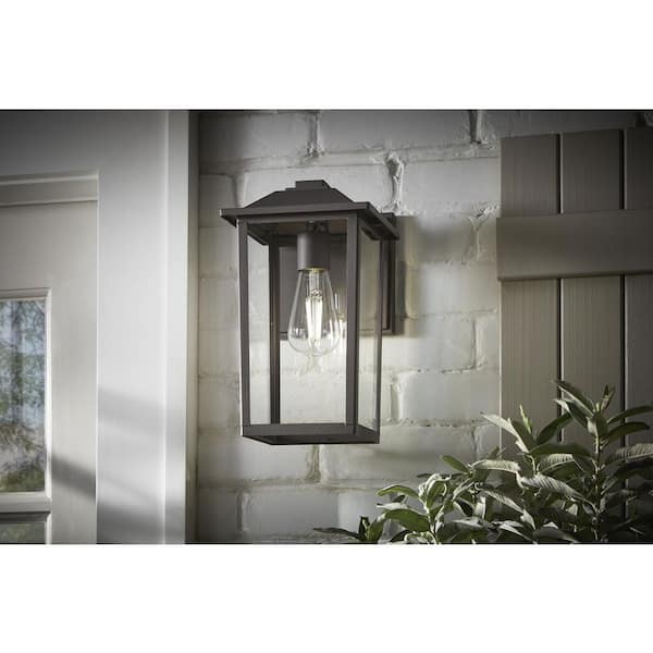 PRIVATE BRAND UNBRANDED 1-Light 12 in. Bronze Hardwired Classic Outdoor Wall Light Lantern Sconce with Clear Glass