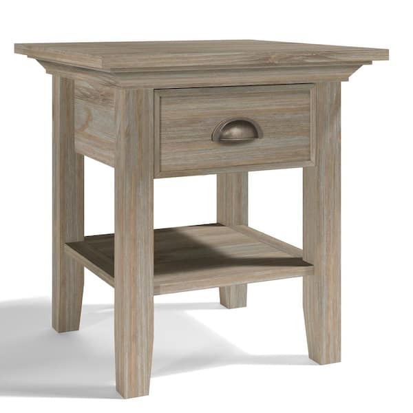 Simpli Home Redmond Solid Wood 19 in. Wide Square Transitional End Table in Distressed Grey