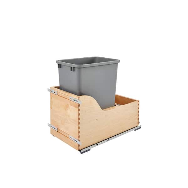 Rev-A-Shelf 19.5 in. H x 12 in. W x 21.75 in. D Single 35 Qt. Pull-Out Bottom Mount Wood and Silver Waste Container with Soft-Close