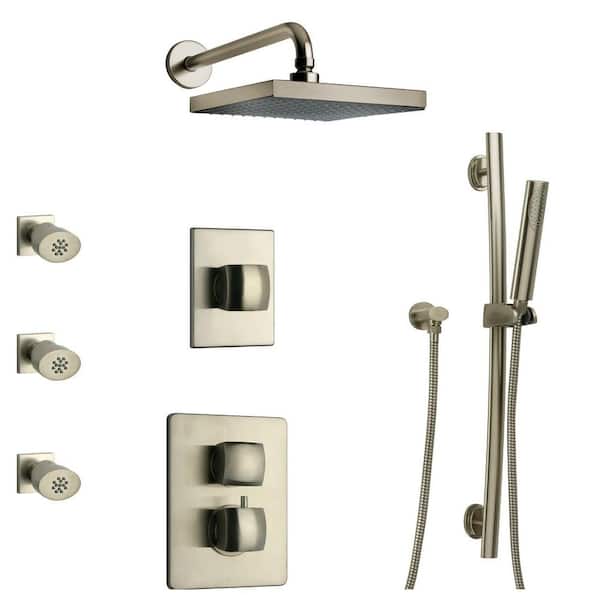 LaToscana Lady 30 in. 3-Jet Shower System with Slide Bar Handshower, Rain Showerhead and Thermostatic Valve in Brushed Nickel
