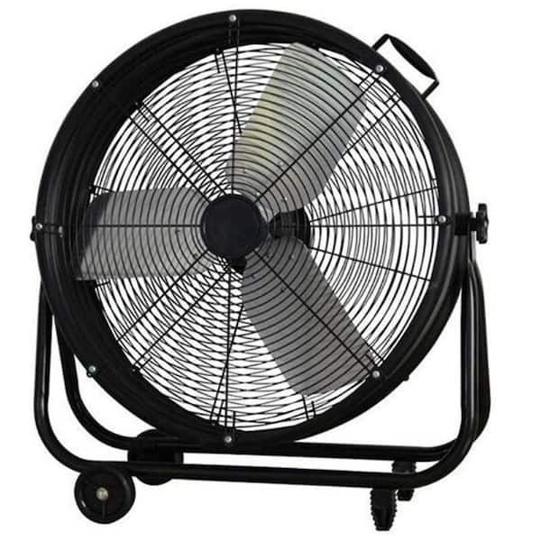 30 in. 3-Speeds High Velocity Drum Fan in Black, 360° Oscillation, Built-In Handle, Commercial or Industrial Fan