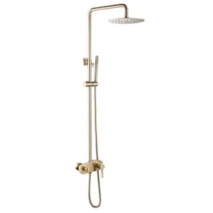 Single Handle 1-Spray Tub and Shower Faucet 1.8 GPM Exposed Pipe Shower System in Brushed Gold Brass Valve Included