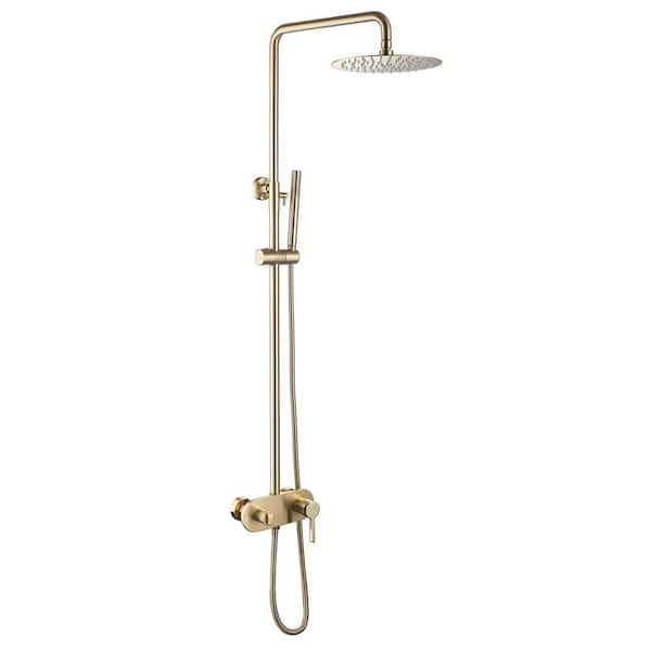 FLG Single Handle 1-Spray Tub and Shower Faucet 1.8 GPM Exposed Pipe Shower System in Brushed Gold Brass Valve Included