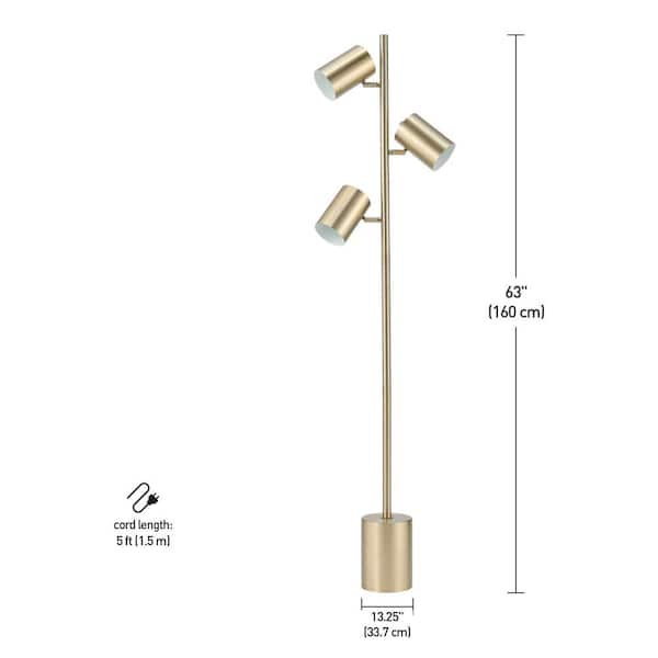 Globe Electric Pratt 63 in. 3-Light Matte Soft Gold Floor Lamp with Large  Weighted Base 67604