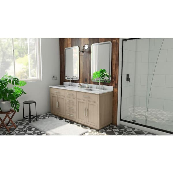 Dexterity 72 in. W x 22 in. D x 34 in . H Oak Vanity with Rectangular Undermount Sinks - Light Oak with White Top
