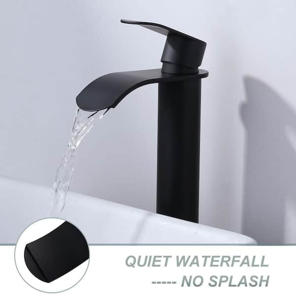 Waterfall Single Handle Single-Hole Bathroom Vessel Faucet in Matte Black