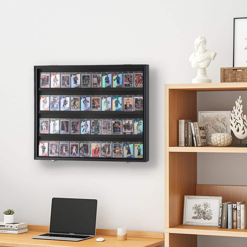 Black Lockable Wall Mounted Sports Card Display Case with UV Protection