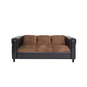 Amelia 72 in. Square Arm Faux Leather Rectangle Sofa in Brown and Black