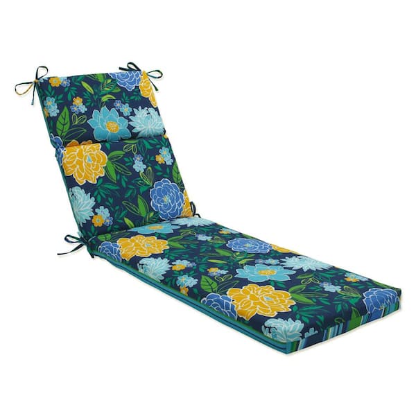 Pillow Perfect Striped 21 x 28.5 Outdoor Chaise Lounge Cushion in Blue/Yellow Spring Bling