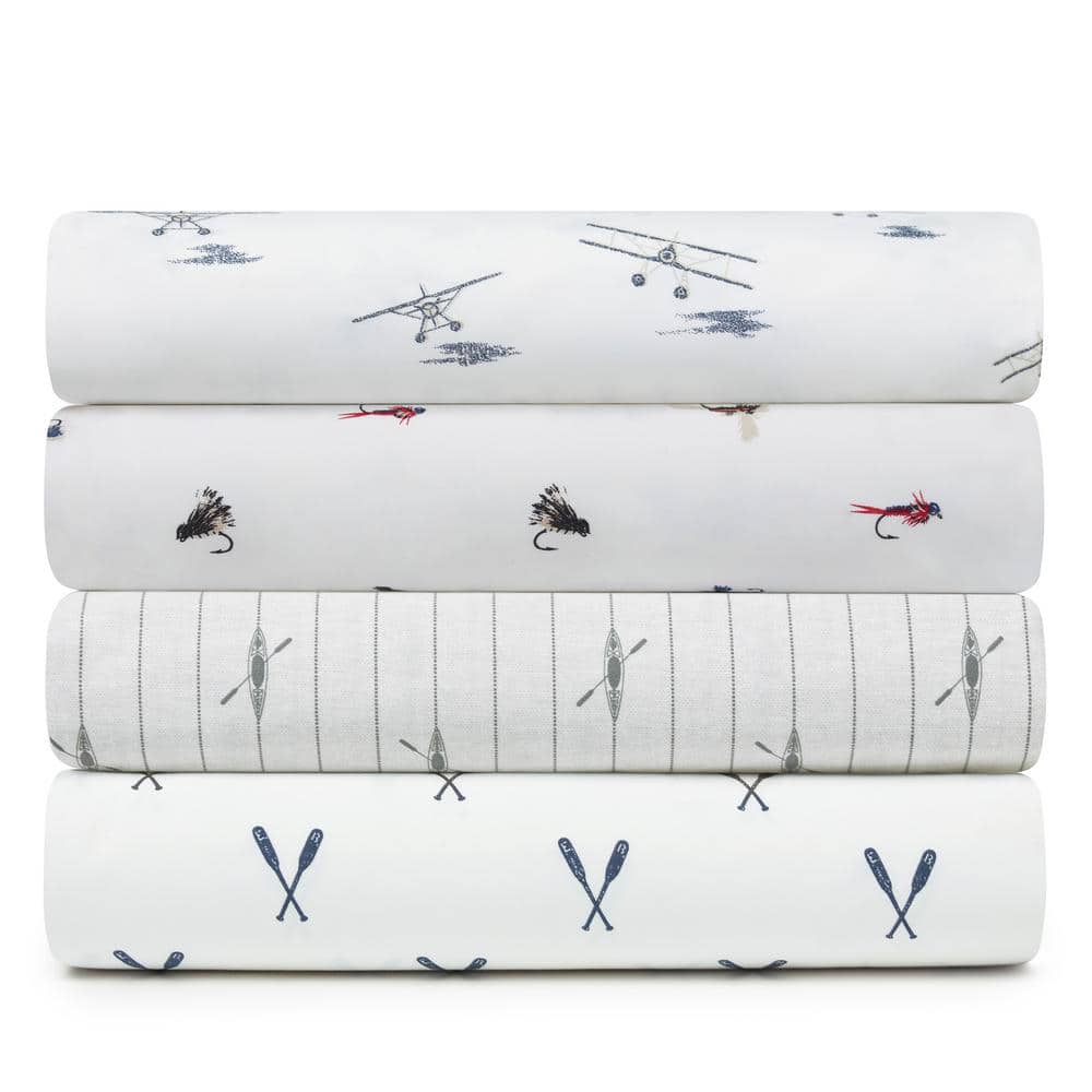 Twin White Cotton Percale Nautical Sheet Set
