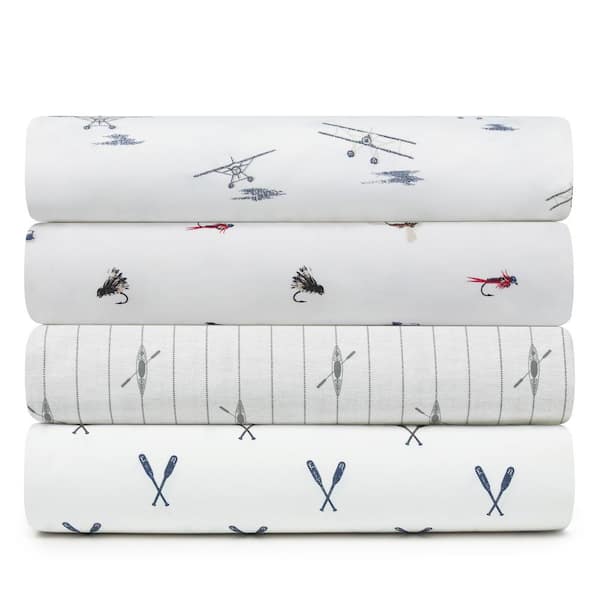 Eddie Bauer Labrador Fields 4-Piece Black and White 200-Thread Count Cotton Percale Full Sheet Set
