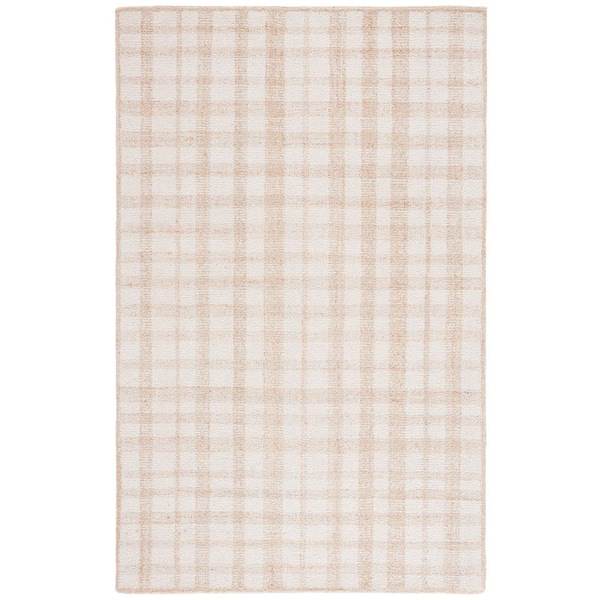 Abstract 4 ft. x 6 ft. Ivory/Gold Border Plaid Area Rug