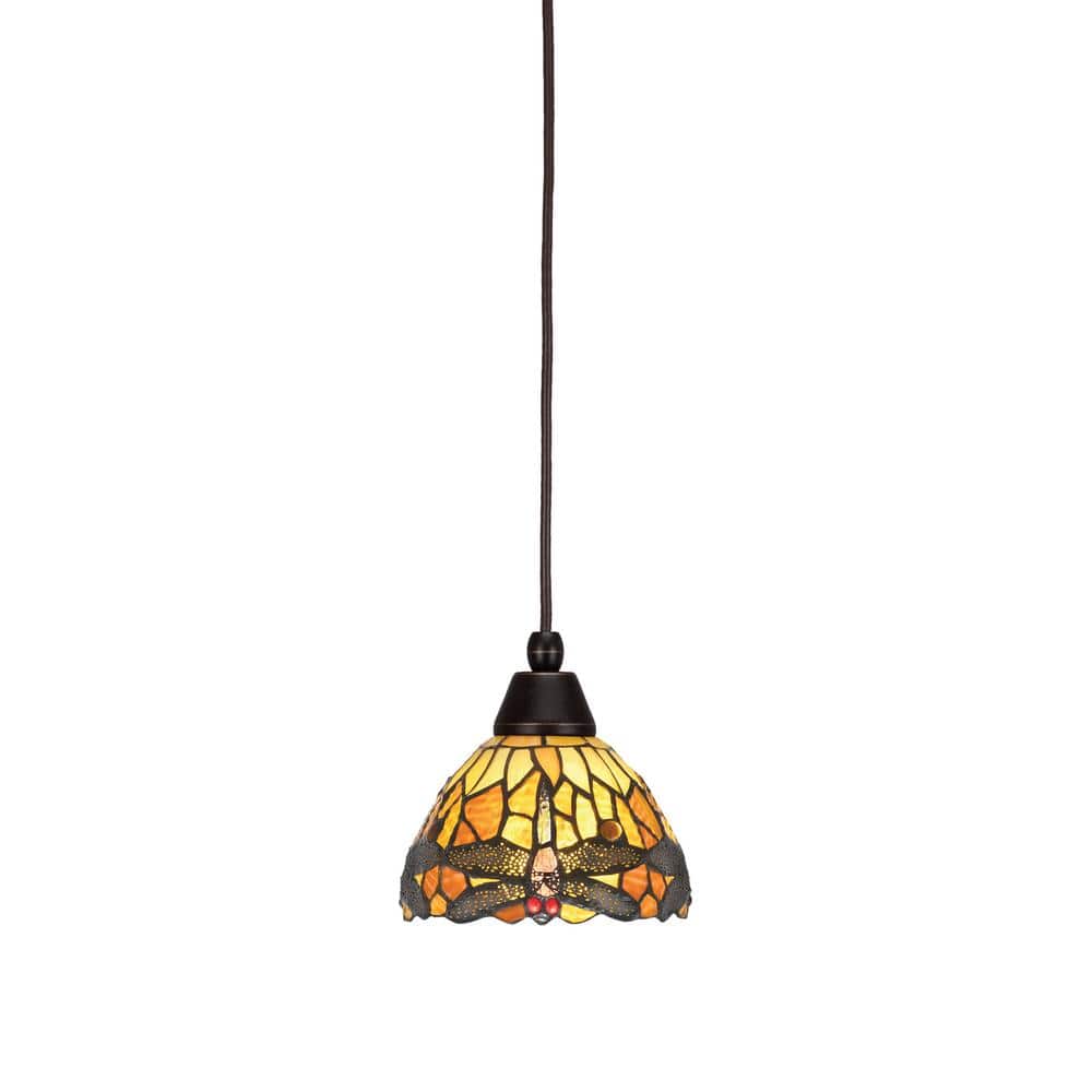 Bryson 7 in. 1-Light Dark Granite Cord Pendant Light with 7 in. Amber Drago