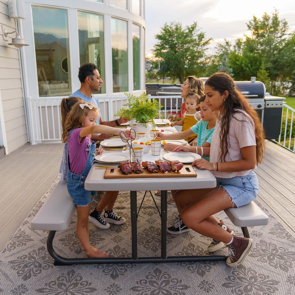 Almond 8-Foot Folding Picnic Table with Benches