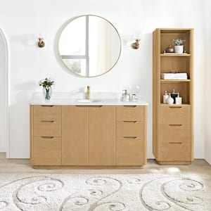 Abuja 60 in. W x 22 in. D x 33.9 in. H Single Bath Vanity in Washed Ash Grey with White Engineered Stone Top