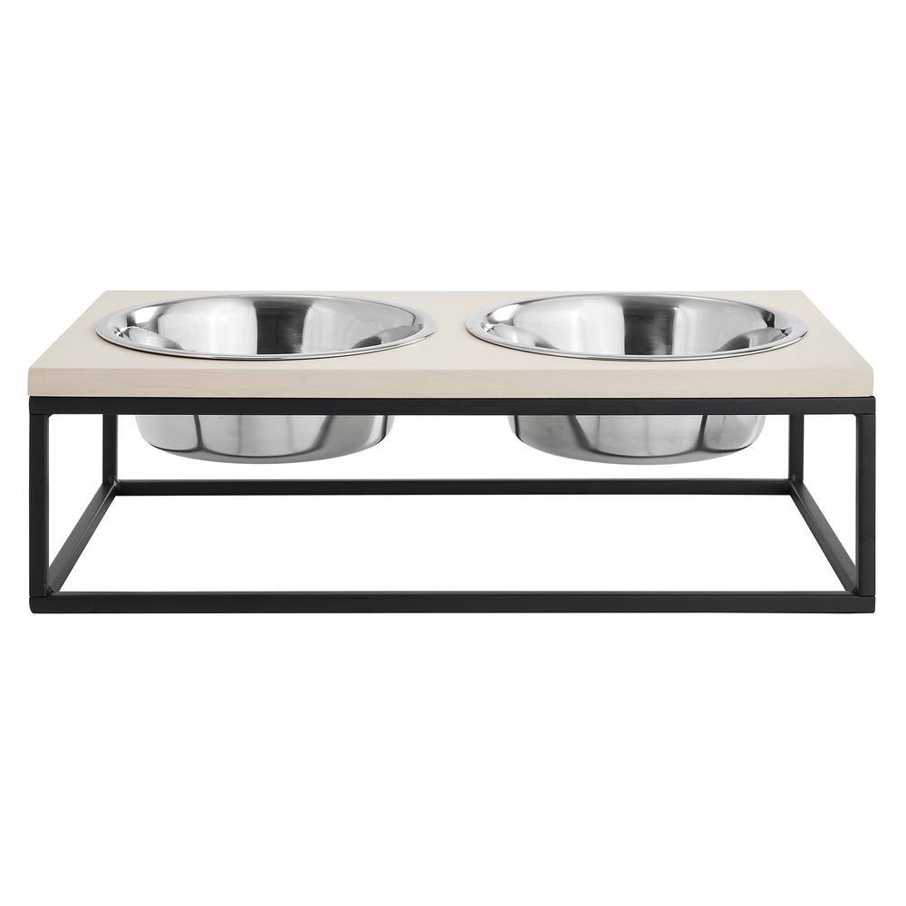 Elevated Dual Stainless Steel Pet Bowls with Wood Frame
