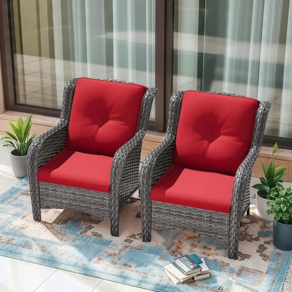 2-Piece Wicker Patio Conversation Set Outdoor Lounge Chairs with Red Cushions price history on PriceWatchPro
