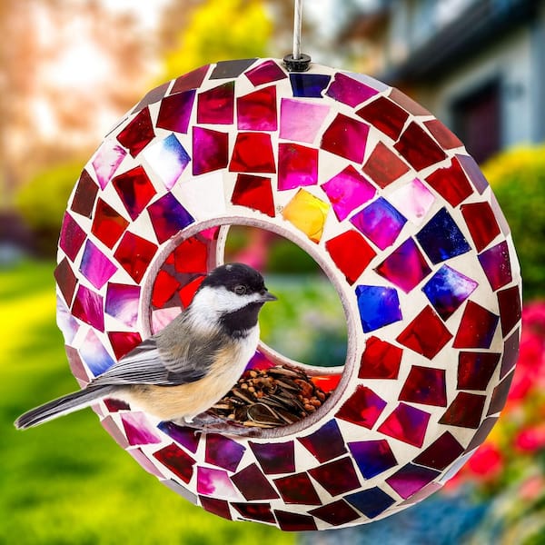 Sunnydaze 7 in. Crimson Mosaic Round Unique Hanging Outdoor