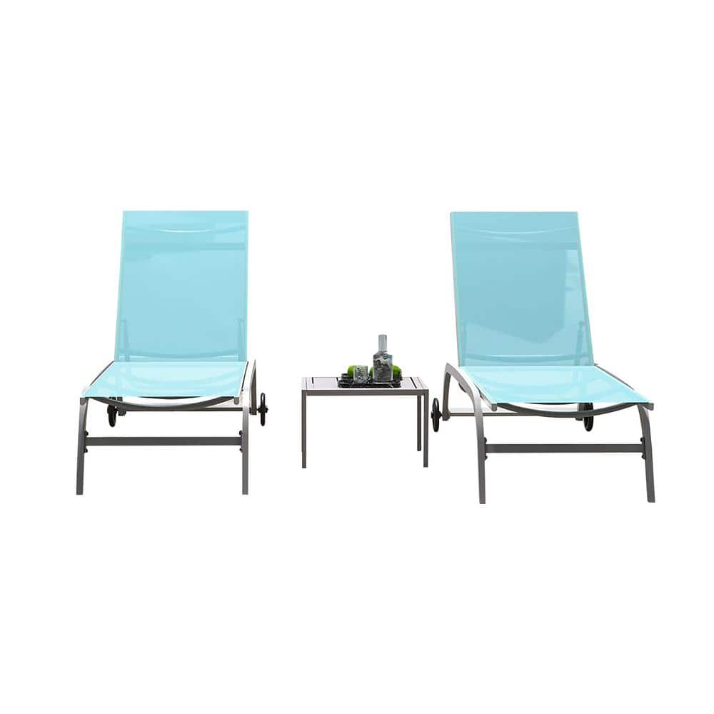 Flynama Adjustable Aluminum Outdoor Lounge Chair with Table and Wheels