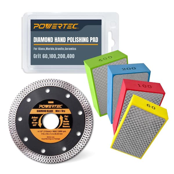 4-1/2 in. Turbo Mesh Rim Diamond Saw Blade and Diamond Hand Polishing Pads Kit Assorted 60/100/200/400 Grits