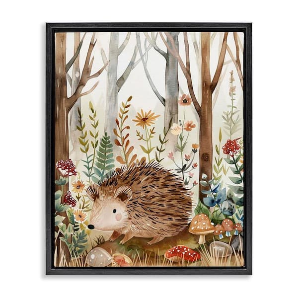 Stupell Industries Soft Woodland Hedgehog by LSR Design Studio Black Floater Frame Nature Graphic Art Print 21 in. x 17 in.