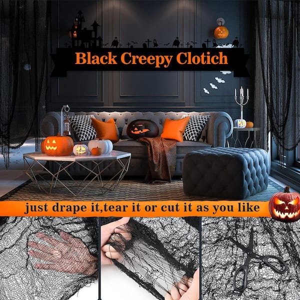 Angel Sar 72 in. x 30 in. Black Halloween Creepy Spooky Cloth for