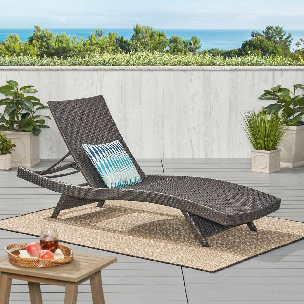Gray Wicker Armless Outdoor Chaise Lounge with Adjustable Recline