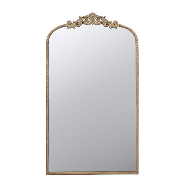 Gold 24 in. W x 42 in. H Baroque Arch Metal Framed Wall Decorative Mirror with Reinforced Hook for Bedroom, Living Room