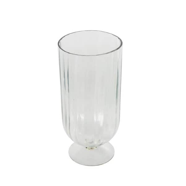 Litton Lane Clear Glass Ribbed Fluted Candle Holder with Elevated Base