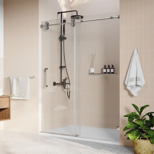 DEERVALLEY 60 in. W x 76 in. H Sliding Frameless Shower Door in Chrome with 3/8 in. (10mm) Clear Glass
