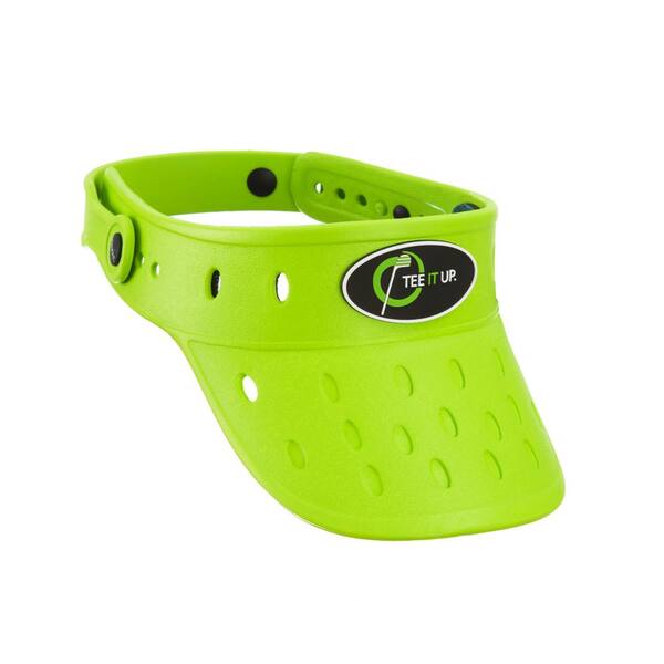 Tee It Up. Lime Green Foam Hat Visor Plastic Button Adjustable Lightweight Durable Anti Mold Removable Rubber Logo Float