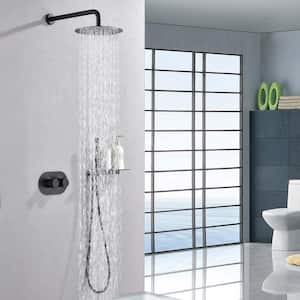 Thermostatic 2-Spray 10 in. Wall Mount Fixed and Handheld Shower Head 2.5 GPM Rainfall Shower System in Matte Black