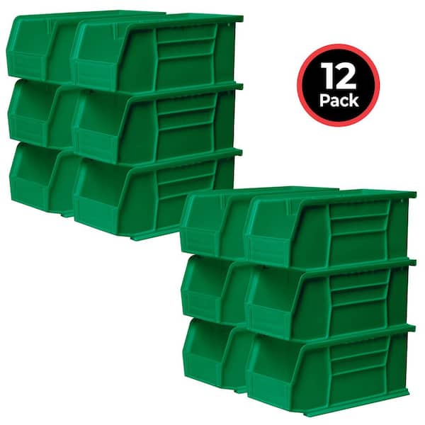 30230 Plastic Storage Shelf Bins, 11 in. x 5 in. x 5 in. Green, 12-pack
