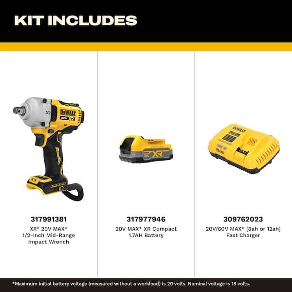 20V MAX XR Lithium-Ion Cordless 1/2 in. Impact Wrench with 20V MAX POWERSTACK Compact Battery Starter Kit