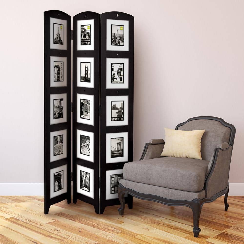 Black Wood Folding Photo Frame Room Divider, 64" Height