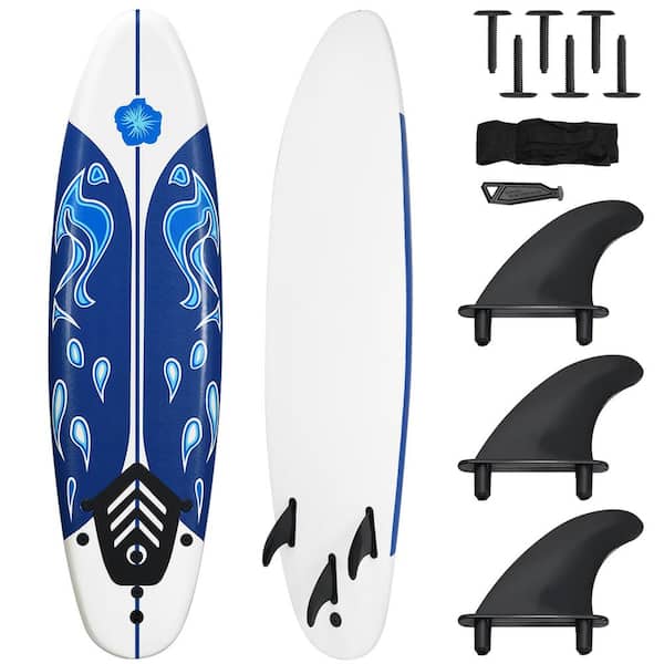 Costway 72 in. White Surfboard Foamie Body Surfing Board W/3 Fins & Leash for Kids Adults