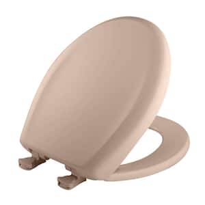 Soft Close Round Plastic Closed Front Toilet Seat in Fawn Beige Removes for Easy Cleaning and Never Loosens