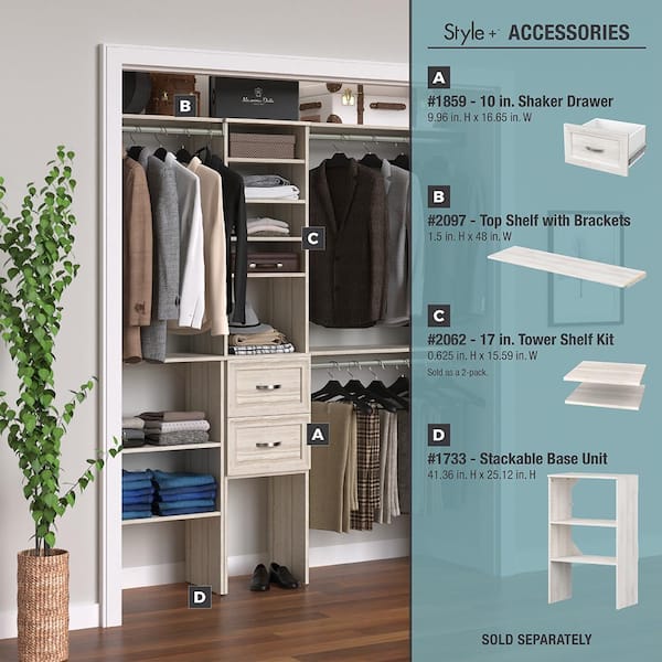 ClosetMaid 4361 Style+ 72 in. W - 113 in. W Bleached Walnut Narrow Wood Closet System - 3