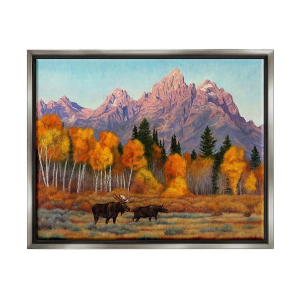 Stupell Industries Wildlife with Autumn Scenery by Cliff Rossberg Gray Floater Frame Graphic Nature Art Print 31 in. x 25 in.