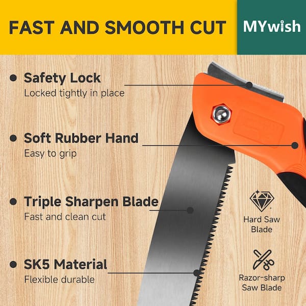 9.65 in. Folding Pruning Saw, Heavey Duty Folding Hand Saw with SK5 Triple-Cut Razor Teeth