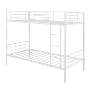 Twin Over White Twin Metal Bunk Bed Divided into 2-Beds