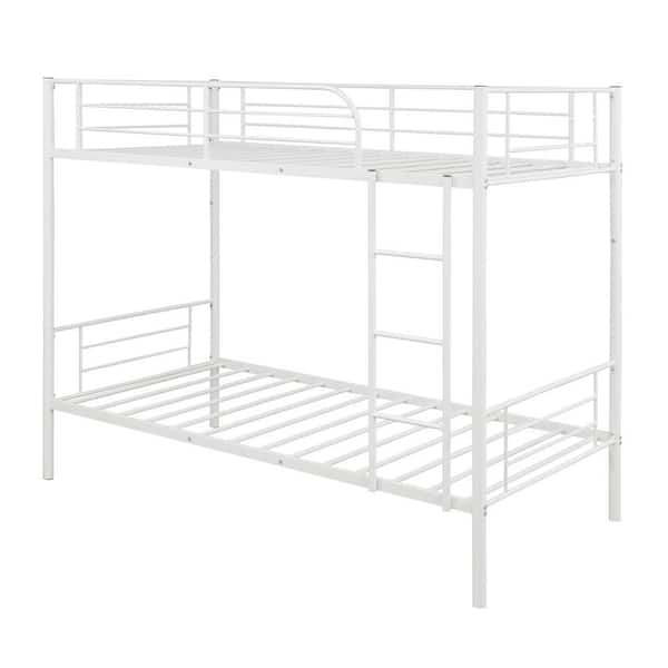 aisword Twin Over White Twin Metal Bunk Bed Divided into 2-Beds