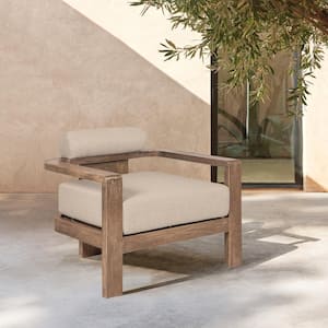 Relic Light Brown Eucalyptus Wood Outdoor Lounge Chair with Taupe Cushion
