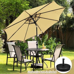 9 ft. Aluminum Market Crank and Tilt Patio Umbrella in Beige with Base