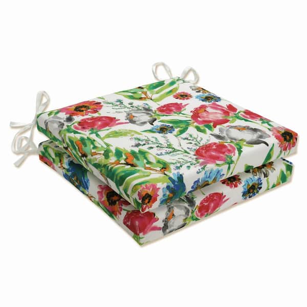 Pillow Perfect Floral 20 x 20 Outdoor Dining Chair Cushion in Pink/Blue/Green (Set of 2)
